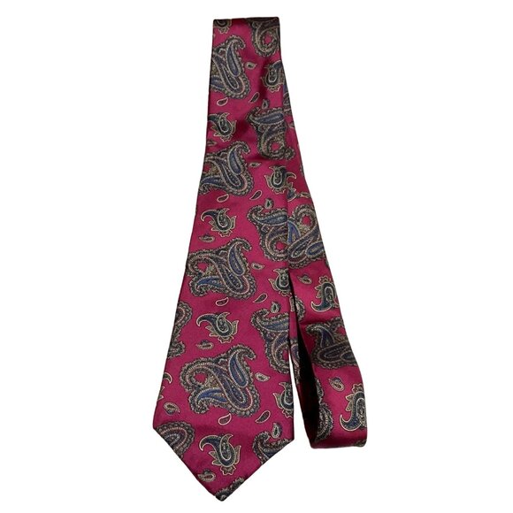 VTG ITALIAN SILK NECKTIE BURGUNDY PAISLEY JOHNNY CARSON USA MADE 56" X 3.5"  MEN - Picture 3 of 5